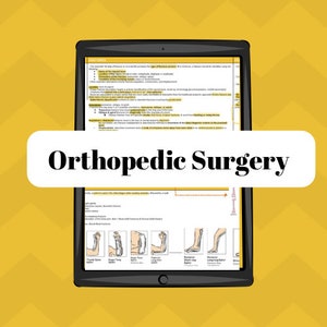 May include: A digital tablet displaying a page from a medical textbook on orthopedic surgery. The page includes text and illustrations of different types of bone fractures. The text includes the heading "Orthopedic Surgery".
