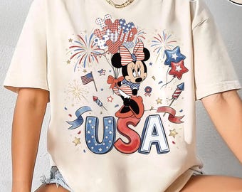 Chemise patriotique rétro Mickey USA, t-shirt feux d'artifice Disney 4 juillet, voyage en famille le jour de l'indépendance 2026, chemises 250e anniversaire de l'Amérique