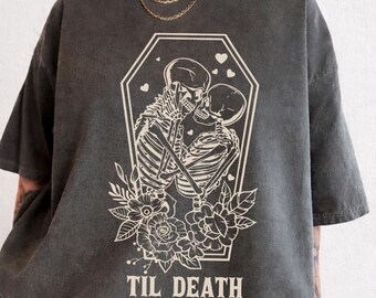 Chemise personnalisée jusqu'à la mort Comfort Colors®, chemise mariée squelette, t-shirts pour jeunes mariés avec date de mariage, chemise le jour du mariage, couple marié jusqu'à la mort