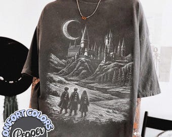 Wizard Castle Owl Shirt, Wizard School Unisex Tee, Magical Fantasycore Graphic T-Shirt, Comfort Colors Gift for Potter Fans, Book Lovers