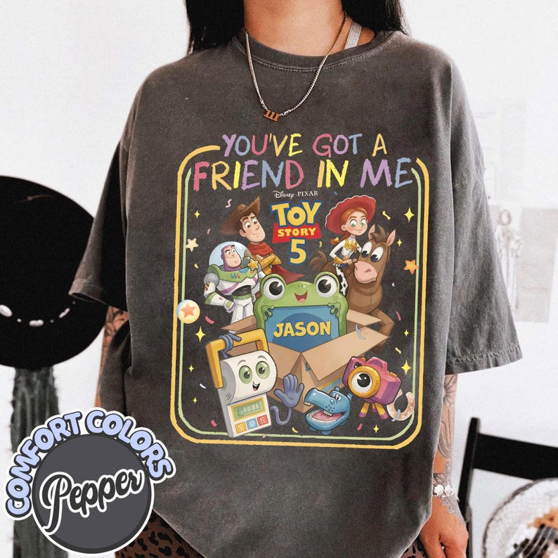 Retro Toy Story 5 Comfort Colors Shirt, Woody Buzz Jessie Rex Tee, Vintage You've Got A Friend In Me 2026 Disney Pixar Fest Family Trip Gift image 1