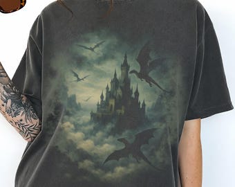 Dragon Shirt Medieval Graphic Tee Comfort Color Gift for Him or Her Dark Fantasy Tshirt Gothic Clothing Grunge Wear Bookish T-shirt