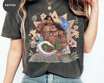 Camiseta Retro Comfort Colors de Moana y Maui, Camiseta de la Princesa Moana Pua Hei Hei, Camiseta de vacaciones familiares de Disney, Camiseta de princesa para viaje a Disney