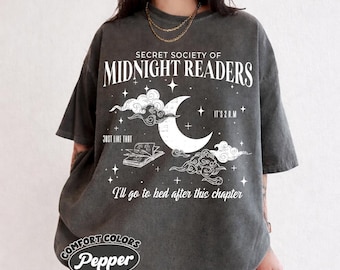 Midnight Reader Bookish Comfort Colors Shirt, Fantasy Late Night Reader Tshirt, Funny Reading Society Shirt, Library Gift, Bookish Tee