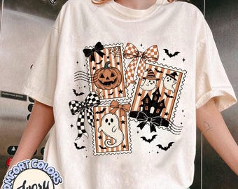 Vintage Halloween Shirt, Halloween Stamp Tee, Retro Halloween Shirt, Ghost Pumpkin Black Cat Tee, Spooky Season Comfort Colors Shirt