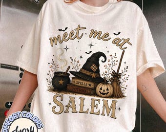 Meet Me At Salem Comfort Colors® Shirt, Witchy Halloween T-Shirt, Crystal Ball Witch Tee, Spooky Salem Shirt, Halloween Witch Lover Gift