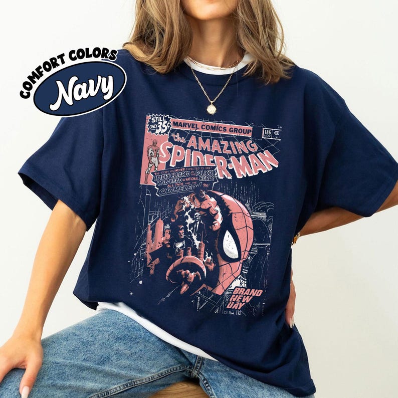 chemise de couverture comique vintage Spider Man, t-shirt graphique rétro Spider Man tout nouveau jour, chemise héros Marvel, t-shirt Marvel Spiderman image 4