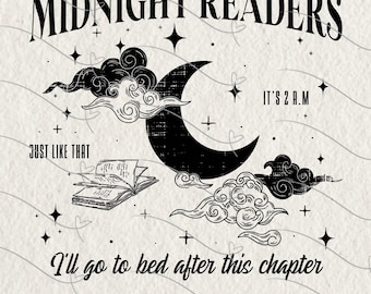 Bookish PNG, Midnight Readers Society Shirt Design PNG, Cozy Night Reader Aesthetic PNG, Fantasy Book Lover Sublimation, Retro Bookish Png