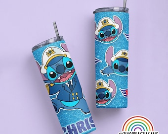 Personalized Disney Cruise Stitch Tumbler - 20oz Stainless Steel Travel Cup for Family Vacation