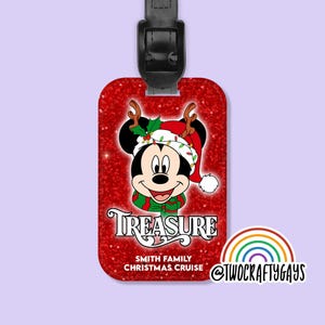 Christmas Disney Cruise Line Custom Personalized Luggage Tag (Wish, Dream, Fantasy, Wonder, Fantasy, Magic) - Mickey