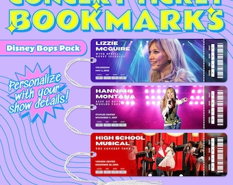 Marcapáginas retro personalizado de metal con borla, diseño de entrada de concierto - Paquete Disney Bops