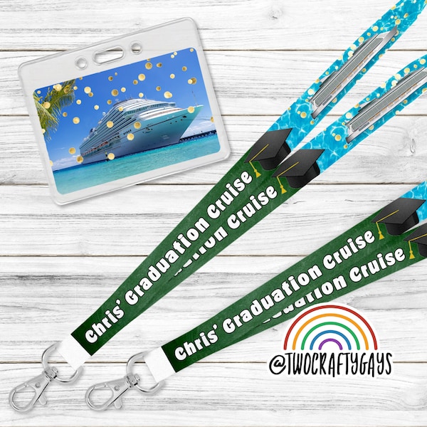 Personalized Lanyard Holder for Graduation Cruise ID Badge (Disney, Carnival, Royal Caribbean, Celebrity, Princess Cruise Key Strap)