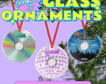 Décorations de Noël CD rétro rétro Disney Channel (verre rond (verre 3 pouces) - Hannah Montana, Miley Cyrus
