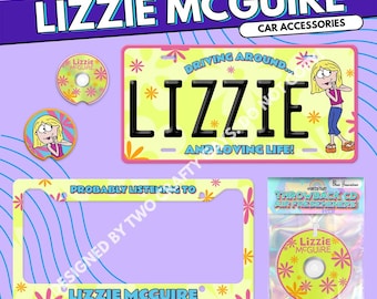 Lizzie McGuire Car Accessories Set – Hilary Duff - Y2K Disney Channel License Plate Frame, Coasters, Air Freshener Bundle Gift