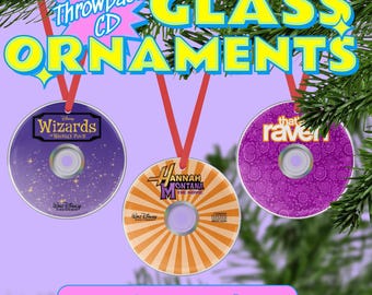 Disney Channel Retro Throwback CD Christmas Ornaments (3" Round Glass) - Hannah Montana, That's So Raven, Wizards of Waverly Place