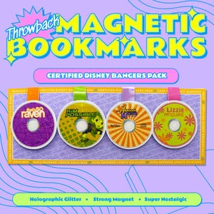 Throwback Magnetic Bookmarks with Holographic Laminate - Certified Disney Bangers Pack (Raven, Kimpossible, Hannah Montana, Lizzie McGuire)