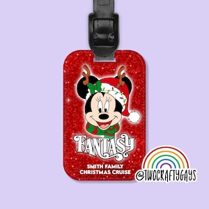 Christmas Disney Cruise Line Custom Personalized Luggage Tag (Wish, Dream, Fantasy, Wonder, Fantasy, Magic) - Minnie