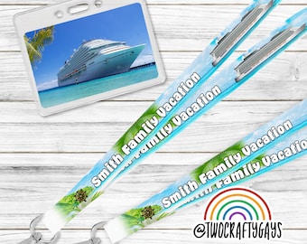 Lanyard Holder for Cruise ID Badge (Personalized Family Reunion, Disney, Carnival, Royal Caribbean, Celebrity, Princess Cruise Key Strap)