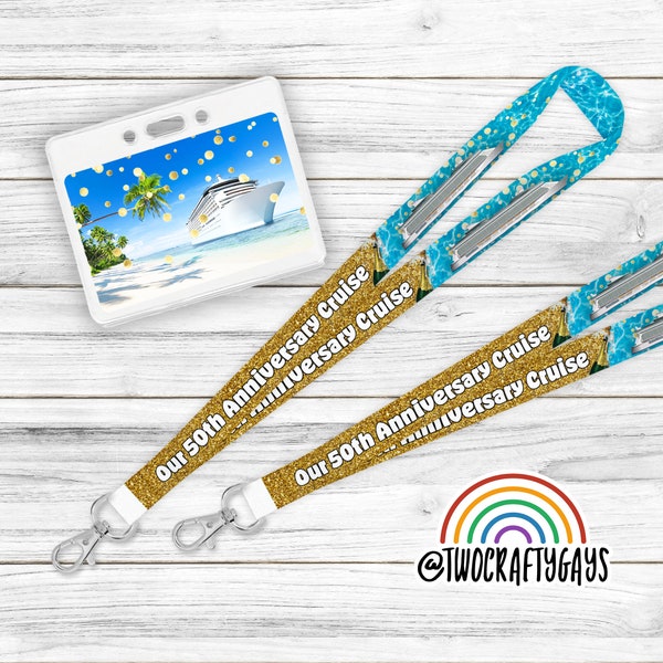 Lanyard Holder for Anniversary Cruise ID Badge (Personalized Disney, Carnival, Royal Caribbean, Celebrity, Princess Cruise Key Strap)
