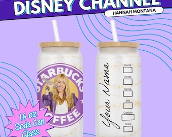 Hannah Montana personalisierte Starbucks 16 oz Glasbecher mit Bambusdeckel - Disney Channel Geschenk
