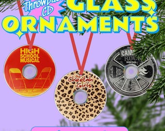 Disney Channel Retro Throwback CD Christmas Ornaments (3" Round Glass) - High School Musical, Cheetah Girls, Camp Rock