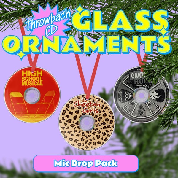 Disney Channel Retro Throwback CD Christmas Ornaments (3" Round Glass) - High School Musical, Cheetah Girls, Camp Rock