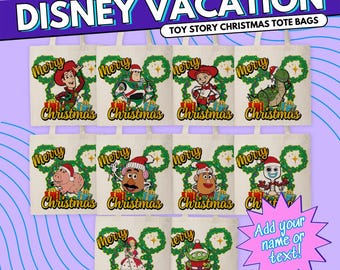 Bolsa de lona navideña personalizada de Disney: regalo personalizado para vacaciones familiares y una fiesta muy alegre.