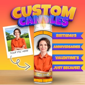 Custom Photo Personalized Prayer Candle, Funny unique gift for Birthday, Anniversary, Just Because, Memorial, Valentine, Christmas, Funeral)
