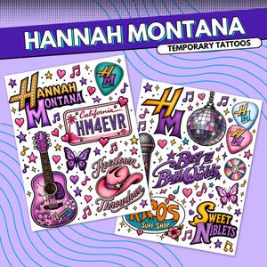 Tatuajes temporales de Hannah Montana - Miley Cyrus - Estilo retro de Disney Channel de los años 2000 - Recuerdos para fiestas de cumpleaños, regalos para rellenar calcetines navideños