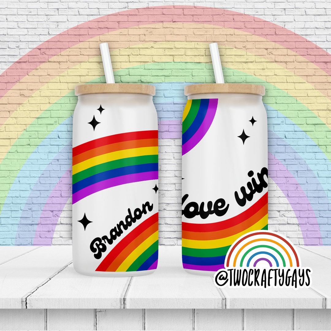Pride Flag love Wins 16 Oz. Libbey Beer Can Glass LGBTQ, Gay, Queer