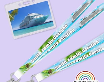 Lanyard Holder for Cruise ID Badge (Personalized Family Reunion, Disney, Carnival, Royal Caribbean, Celebrity, Princess Cruise Key Strap)
