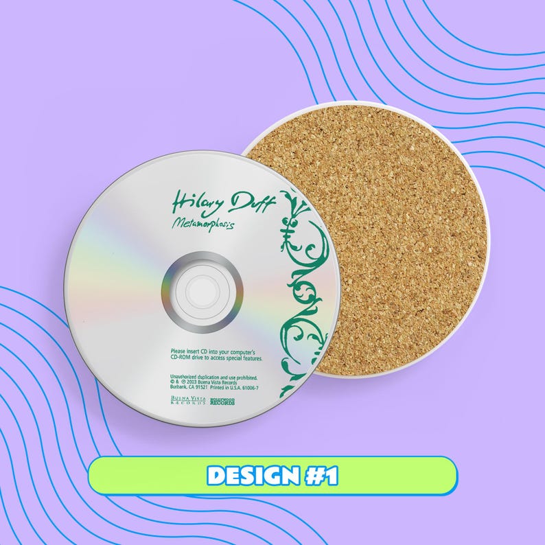 Hilary Duff CD-Untersetzer – Retro-Keramikuntersetzer im Stil der 2000er-Jahre, Lizzie McGuire-Nostalgie, Hilary Duff Weihnachtsgeschenk Design #1