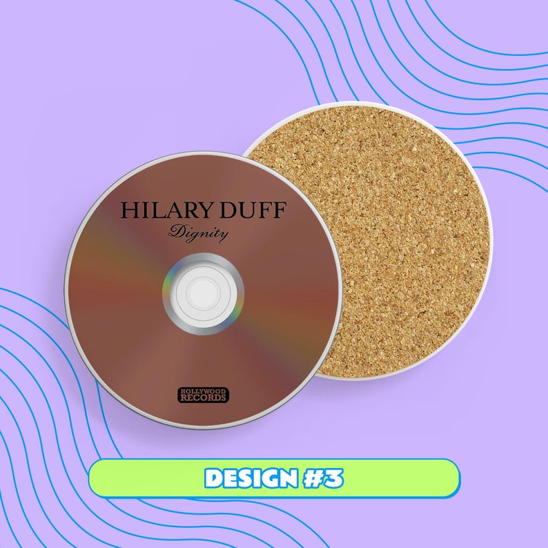 Hilary Duff CD-Untersetzer – Retro-Keramikuntersetzer im Stil der 2000er-Jahre, Lizzie McGuire-Nostalgie, Hilary Duff Weihnachtsgeschenk Design #3