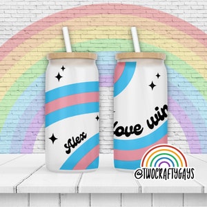 Transgender Flag "Love Wins" 16 oz. Libbey Beer Can Glass (LGBTQ, Pride, Gay, Queer, Equality)