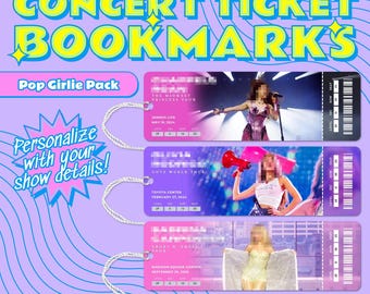 Retro Throwback Personalized Metal Concert Ticket Bookmark with Tassle - Pop Girlie Pack