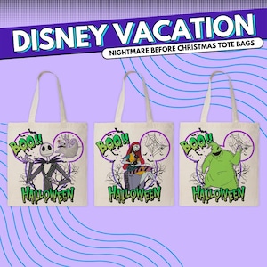 Nightmare Before Christmas Halloween Trick or Treat Tote Bag – 14x14 Canvas Candy Bag, Jack, Sally, Zero, Oogie Boogie, Disney Gift
