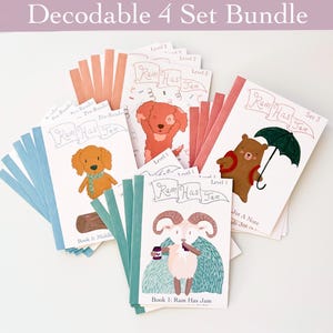 May include: A bundle of children's books titled "Ram Has Jam" with illustrations of animals. The books are in various colors, including blue, pink, and green. The text "Decodable 4 Set Bundle" is at the top.