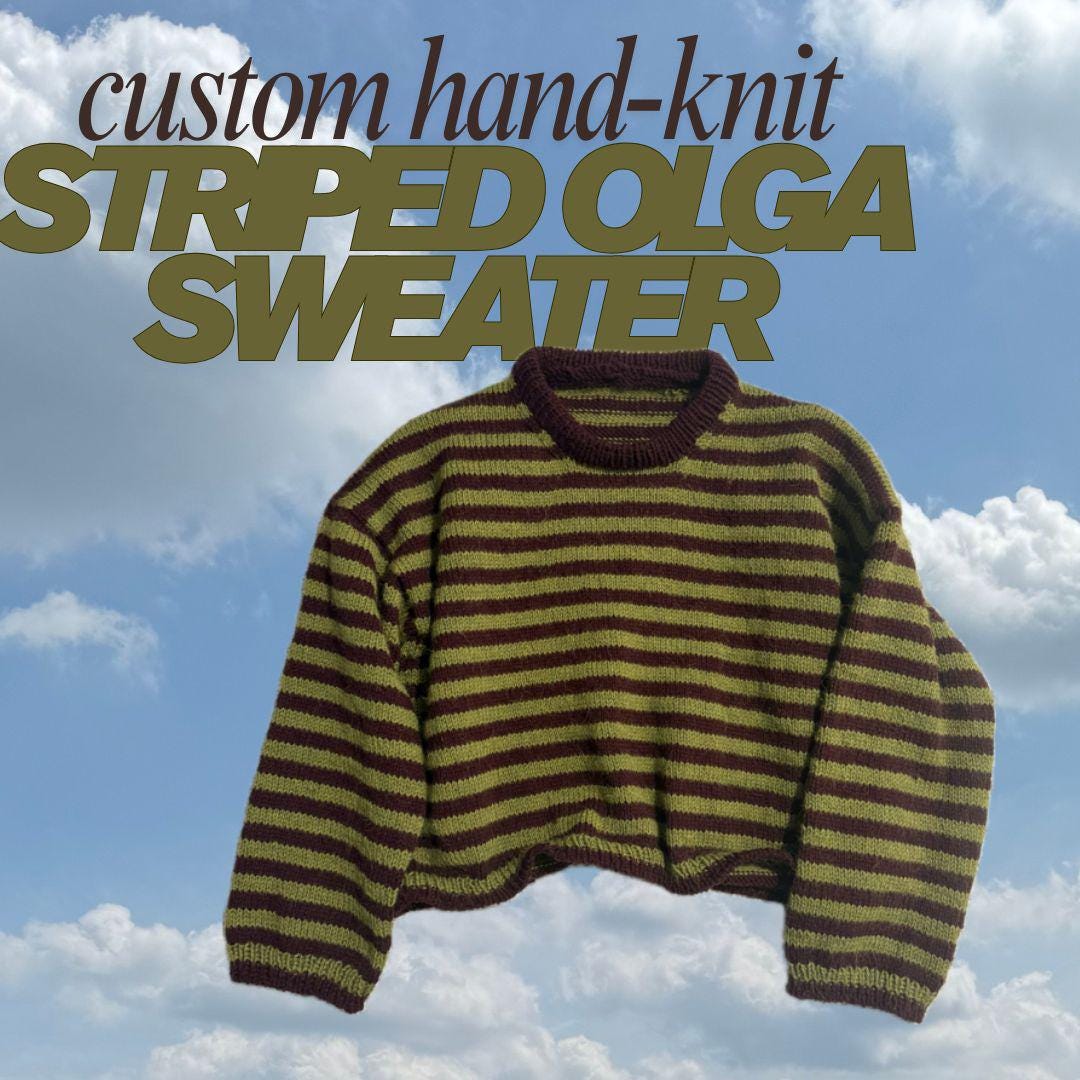 Custom Hand-knit Olga Striped Sweater - 100% Wool - Hand-wash Only