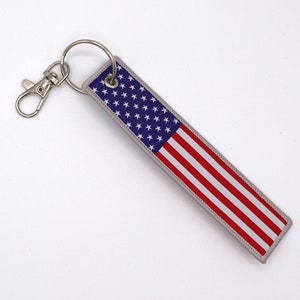 Key Chain USA Embroidered Textile Red White Blue Keychain