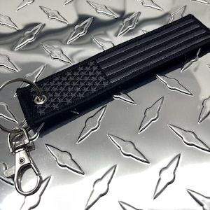 Key Chain USA Embroidered Textile Black/Grey Keychain with Clasp