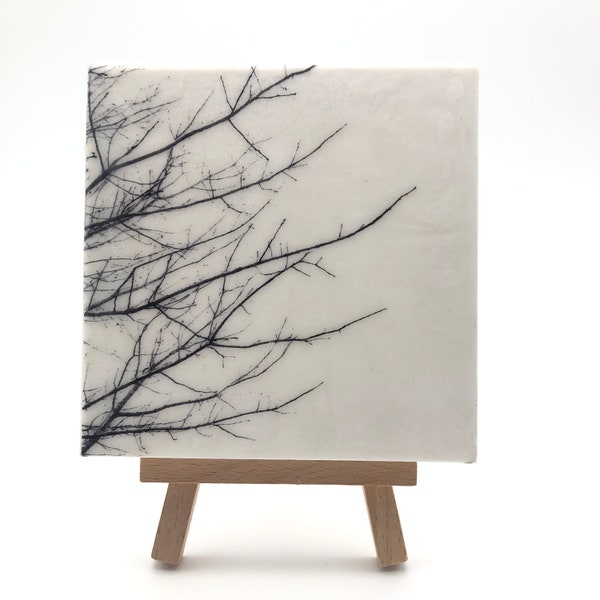 Tiny Art - Christmas House Warming Gift - Tree Branches - Original Encaustic Photography - Tree - Minimalism