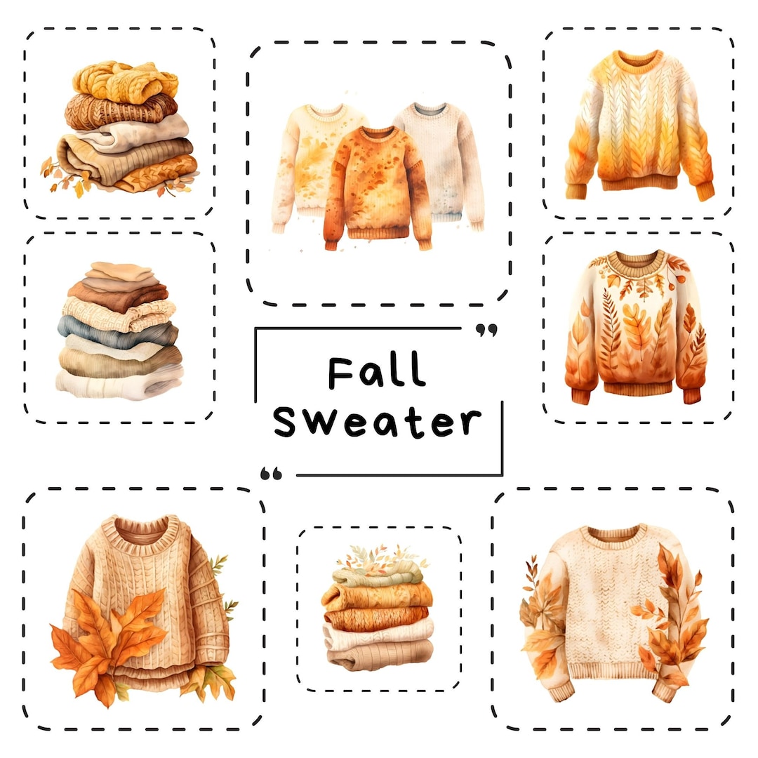 Fall Sweater Clipart Bundle, Watercolor Cozy Autumn Clipart, Sweater