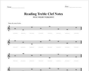 Treble Clef Note Theory Worksheet, Reading Music Theory