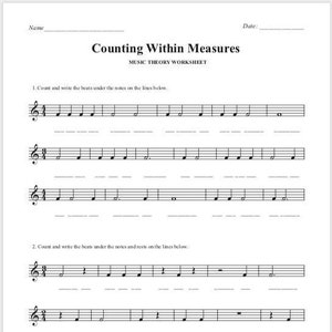 Counting Beats Music Theory Worksheet — Rhythm Music Theory Worksheet Printable