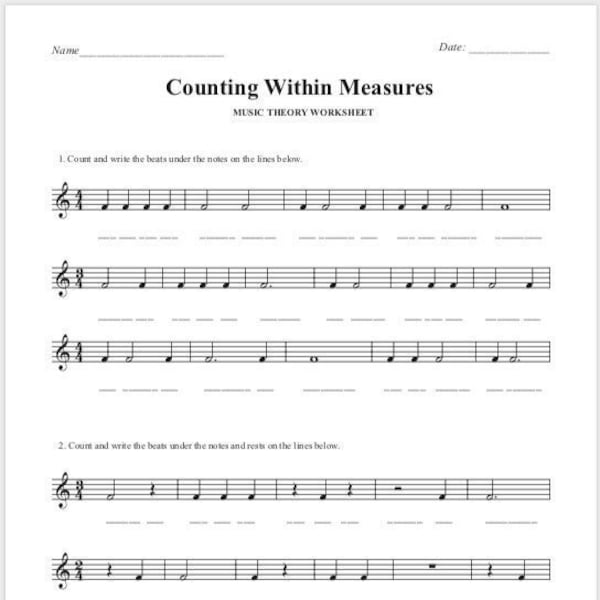 Counting Beats Music Theory Worksheet — Rhythm Music Theory Worksheet Printable