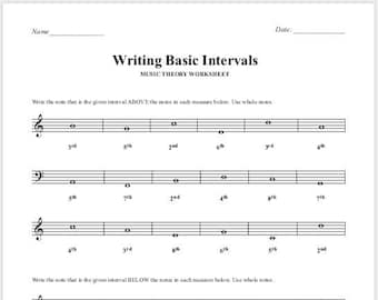 Writing Basic Intervals Worksheet — Writing Intervals Music Theory Worksheet Printable