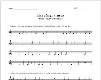 Time Signatures Completing Measures Music Theory Worksheet Printable