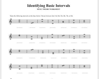 IDENTIFYING BASIC INTERVALS Music Theory Worksheet Printable — Interval Theory Worksheet