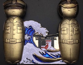 Beautiful Navy Chief Antique Japanese Kokeshi Dolls CPO Challenge Coin