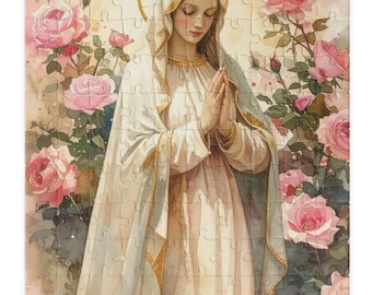 Virgin Mary with Roses Puzzle | Religious Jigsaw Puzzle | Catholic Puzzle | First Communion Confirmation Gift | Catholic Girl Gift